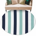 thumbnail image 2 of Turquoise Navy Blue Striped Round Living Room Rugs 8 ft, Modern Washable Large Area Rug with Non-Slip Sturdy Edge Binding Round Carpet for Dining Room Kitchen Office, 2 of 9