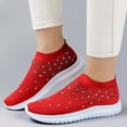 thumbnail image 2 of Dakaela Women's Mesh Walking Shoes Rhinestone Glitter Slip on Jazz Latin Dance Sock Sneakers Red 9.5, 2 of 5
