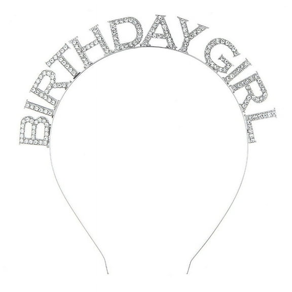 Nvzi birthday girl headband princess birthday tiara metal rhinestone crystal headband (silver)
