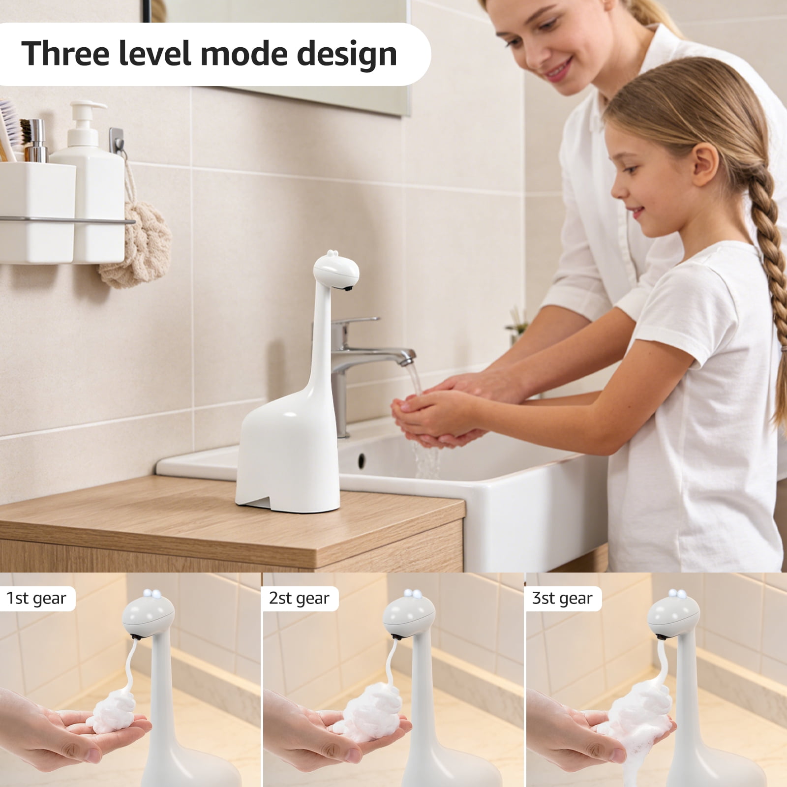 NUAHRHY Automatic Foaming Soap Dispenser, Giraffe Shaped 10oz Touchless Smart Dispenser, Whimsical Design Rechargeable with Infrared Sensor IPX5 Waterproof for Bathroom Kitchen, Unique Decor