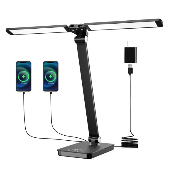 LED Piano Stand Light, 10W Dimmable Desk Lamp Battery Powered with Dual Swing Arms & USB Charging Ports for Upright Pian