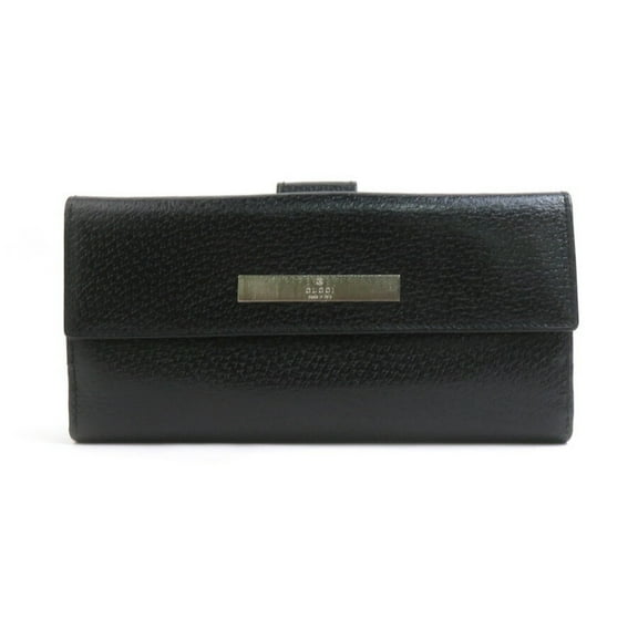 Pre-Owned GUCCI Bi-fold long wallet Leather Black Silver Men's Women's e60538a (Good)