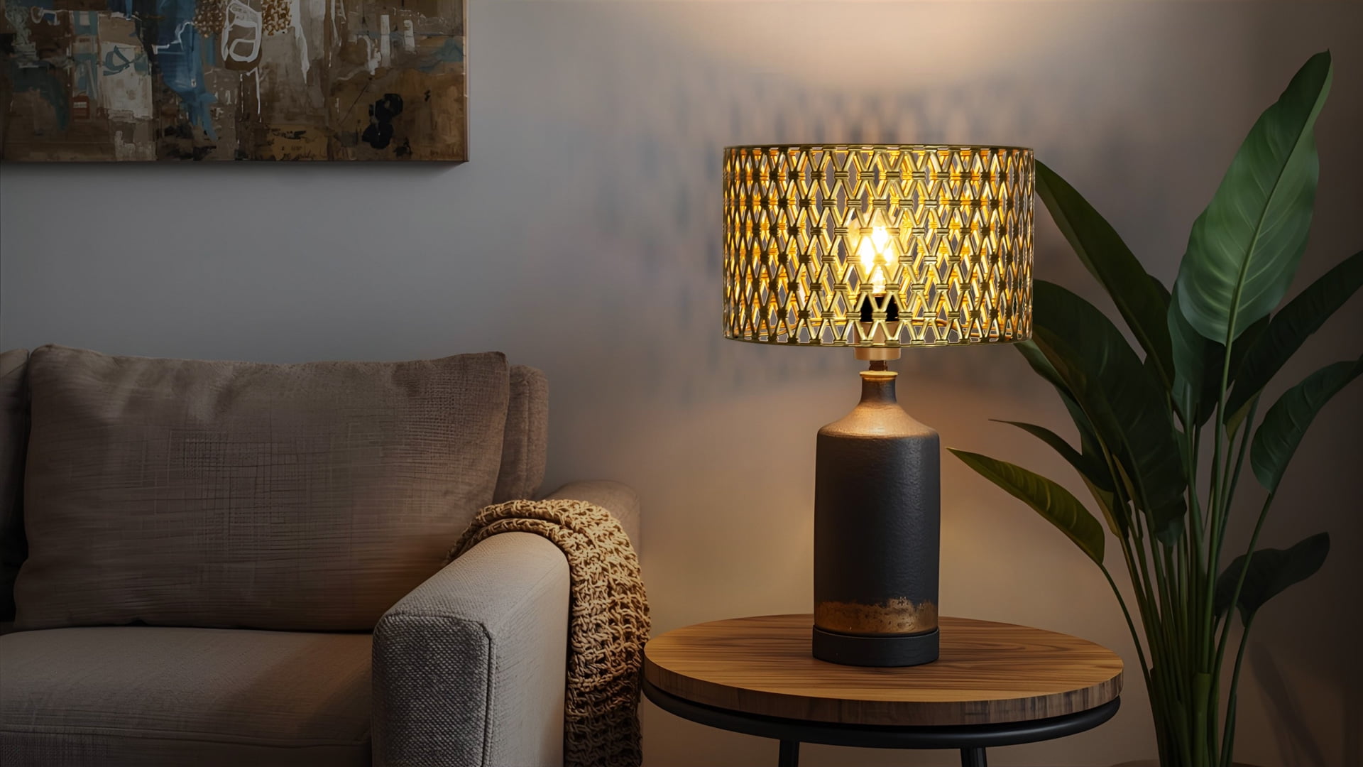 Gold Hollow-out Drum Lamp Shades