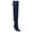 Navy Leather, variant on FSJ Women Chic Thigh High Boots Double Buckle Pointed Toe Side Half Zipeer Kitten Heel Over The Knee Boots Size 8 Black