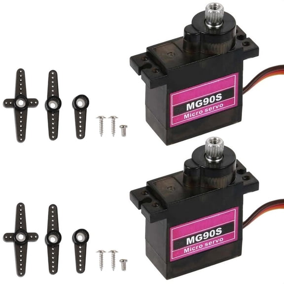 2 Pieces MG90S 9G Servo Motor Micro Metal Gear for Robot Car Plane RC Helicopter Arduino and More