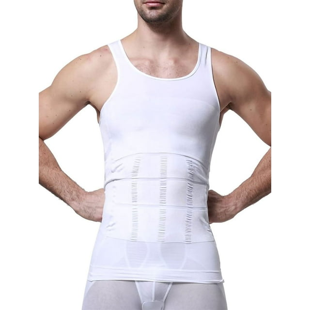 MAWCLOS Men's Muscle Shirt Tummy Control Tank Top Solid Color Summer Tops Breathable Workout Sleeveless Tee White S