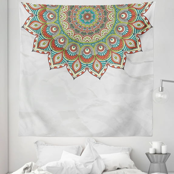 Ethnic Tapestry, Style Mandala Pattern with Floral Cycle of Life Theme Art, Fabric Wall Hanging Decor for Bedroom Living Room Dorm, 5 Sizes, Multicolor, by Ambesonne