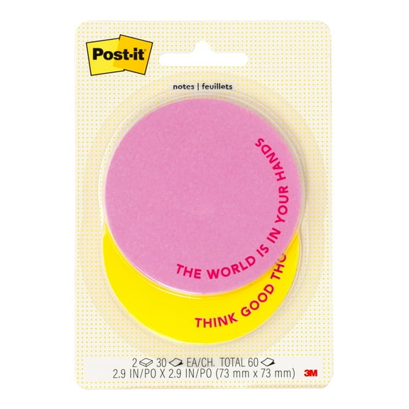 Post-it Circle Notes, Pink and Yellow, 2.9 in x 2.9 in, 2 pads