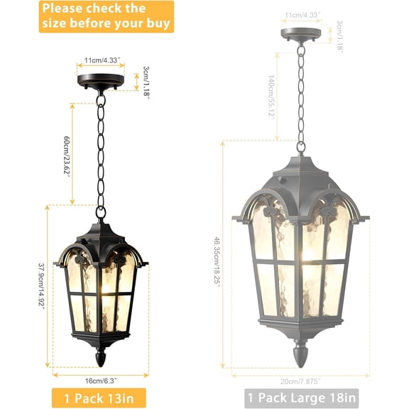 Outdoor Pendant Light Dusk to  for Porch, Anti-Rust Aluminum Outdoor Chandelier, Waterproof Exterior Hanging Lighting Fixtures for Front Door, Gazebo, Black Finish with Gold Edges
