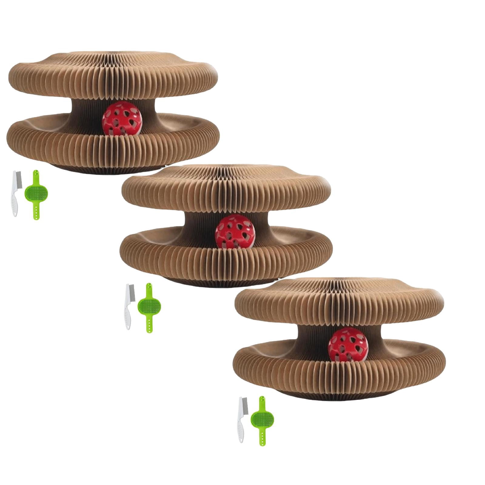 Nallwabiu Magic Organ Cat Toy – Foldable Scratching Board with Bell Ball for Cats (3pc, Red)