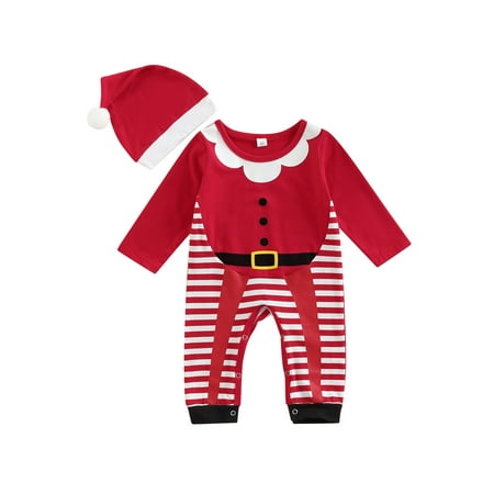 

Xingqing 0-18M Christmas Baby Romper Infant Newborn Boy Girl Long Sleeve Red Jumpsuit + Hat Xmas Outfits Red Footless Jumpsuit 3-6 Months