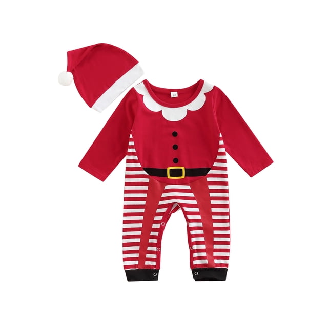 Mameluco NavideñO Para BebéS NiñOs Y NiñAs Manga Larga, Retazos A Rayas, Con Pies/Sin Pies, Mono + Sombrero XBTCLXEBCO Rojo Sin Pies;12-18 Meses