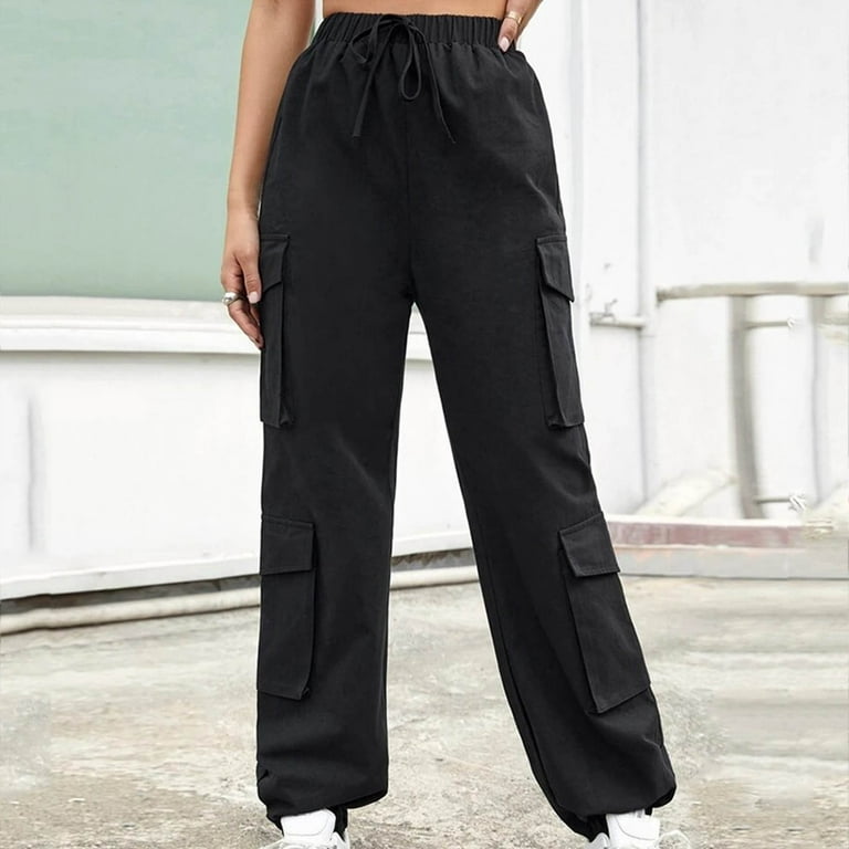 Black Relaxed Fit Pants for Women, High Waist Wide Leg Pants for