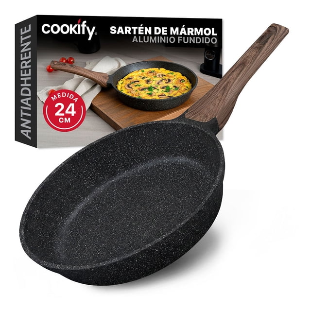 Sartén de Aluminio con Revestimiento Antiadherente, 100% Libre de PFOA Cookify (Mármol Negro, 24 cm)