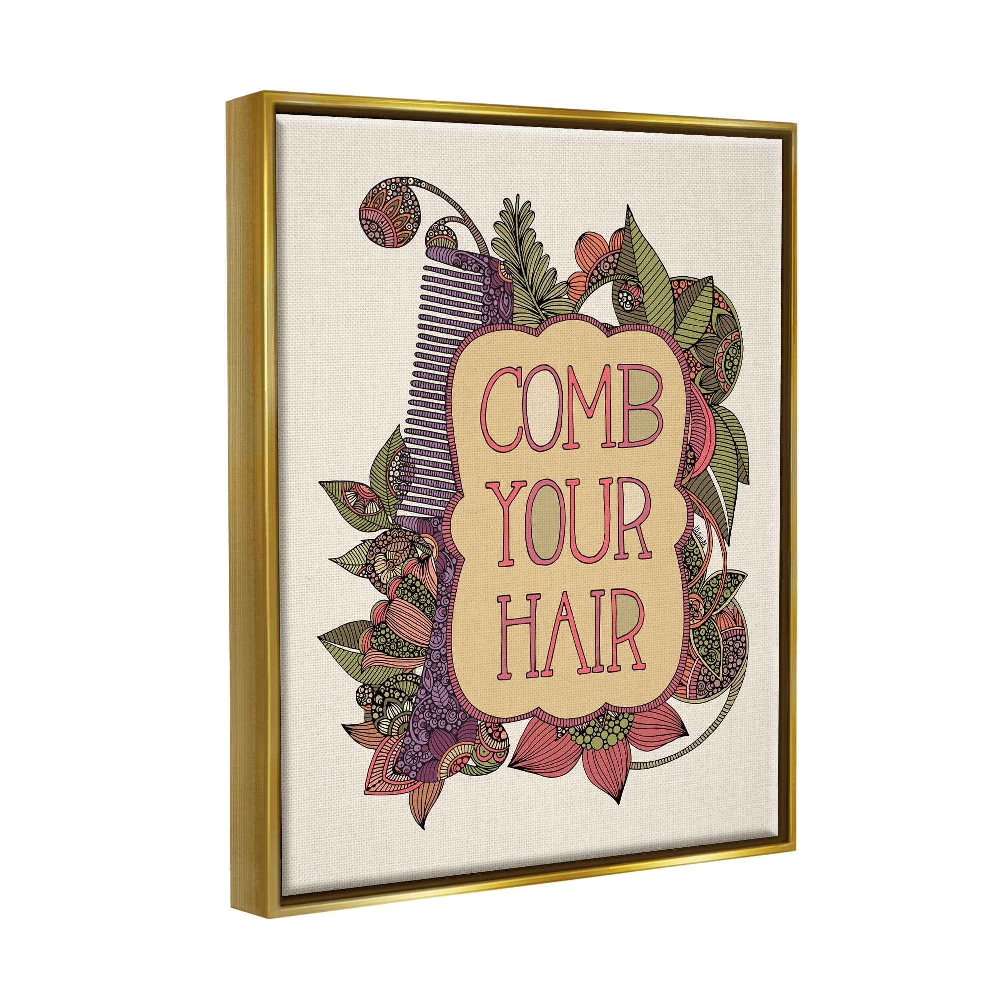 Stupell Industries Comb Your Hair Detailed Botanical Fractal Shapes Graphic Art Metallic Gold Floating Framed Canvas Print Wall Art, Design by Valentina Harper