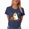 thumbnail image 6 of NOLDARES Halloween Teacher Shirts for Women Cute Ghost with Coffee Shirt Funny Spooky Tee Halloween Party Short Sleeve Tops(Navy,L), 6 of 7