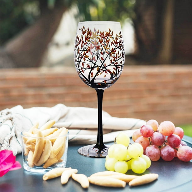 Tunhigl Hand-Painted Tree Wine Glasses 16oz - Unique Colorful Art Glass for  Birthdays, Weddings, Valentine's Day - 12 oz Seasonal Design