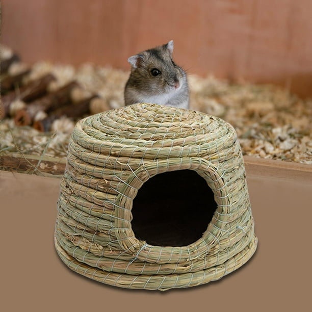 Handmade Rabbit Bed Pet Straw Shelter Hideaway Nest Cottage Playhouse Hut Hideout Chew Toys for Guinea Pig Gerbil Squirrels Small