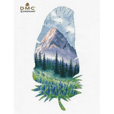 UPC: 4680021532863 | Mountain Field Of Blue Flowers Cross Stitch Kit Feather Cross Stitch Pattern On Aida 16 Count Canvas Cross Stitch by Oven 1402