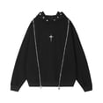 thumbnail image 3 of MHFRRA Sudadera con Capucha y Diseño de Doble Cremallera de Color Liso para Hombre, Sudadera Holgada Tipo Jersey Negro, 3 of 4