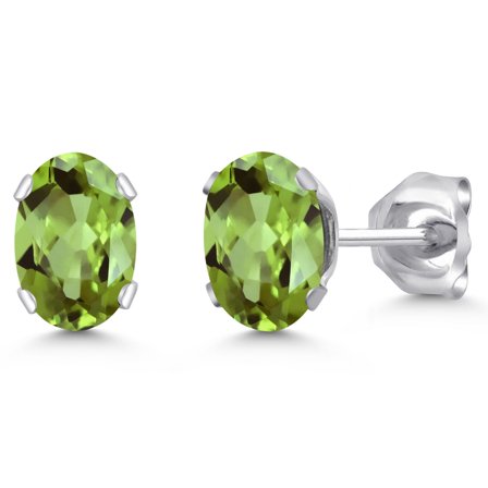 Gem Stone King 925 Silver Stud Peridot Earrings for Women Men (1.00 Ct Oval Shape 6X4MM)