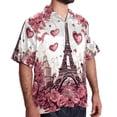thumbnail image 2 of Eiffel Tower Valentine's Day Men's Short Sleeve Shirts, Casual Hawaiian Print Button Down Summer Beach Top Unisex, 2 of 6