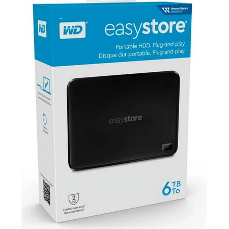 WD - Easystore 6TB External USB 3.0 Portable Hard Drive - Black