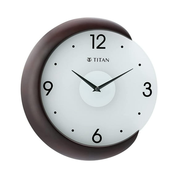 Titan Wooden Wall Clock with Half Moon Design - 12.2 inch x 12.6 inch, Brown
