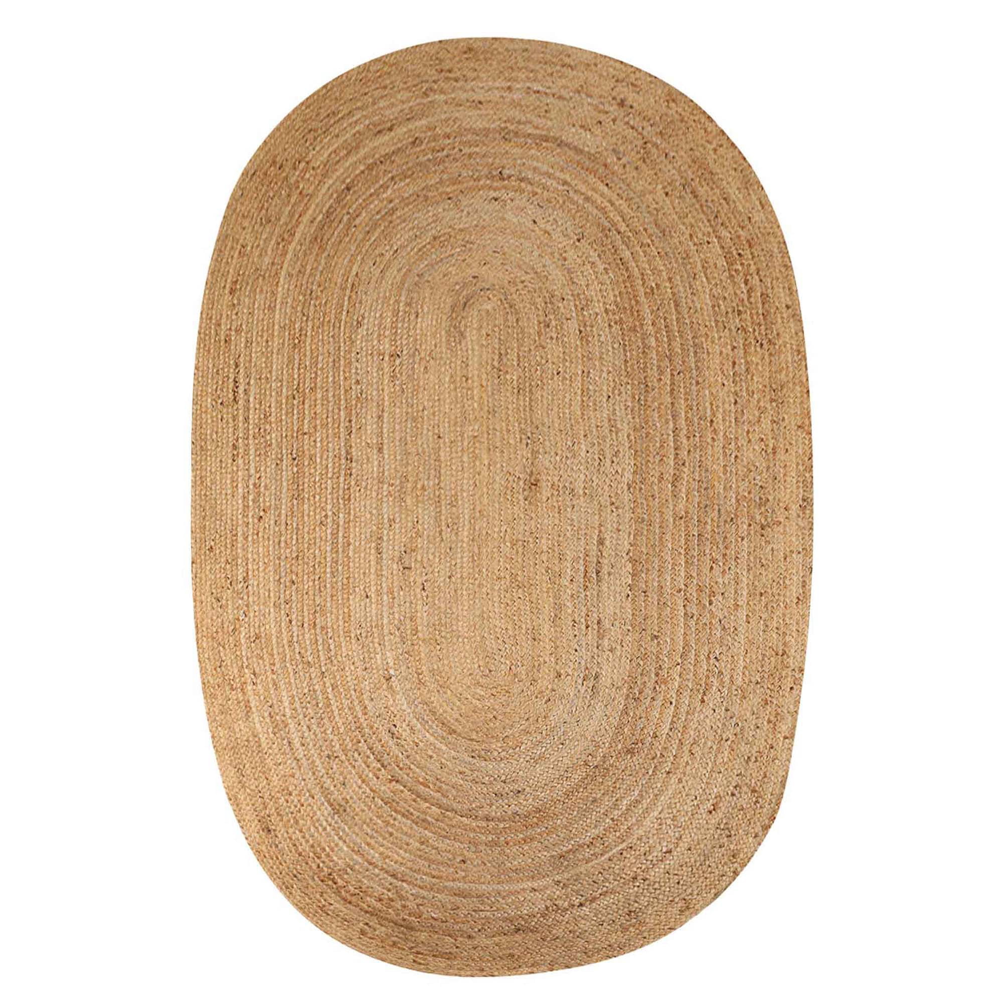 Superior Braided Jute Handwoven Area Rug, Reversible Indoor Outdoor Rugs, 8' x 10' Oval, Natural Tan