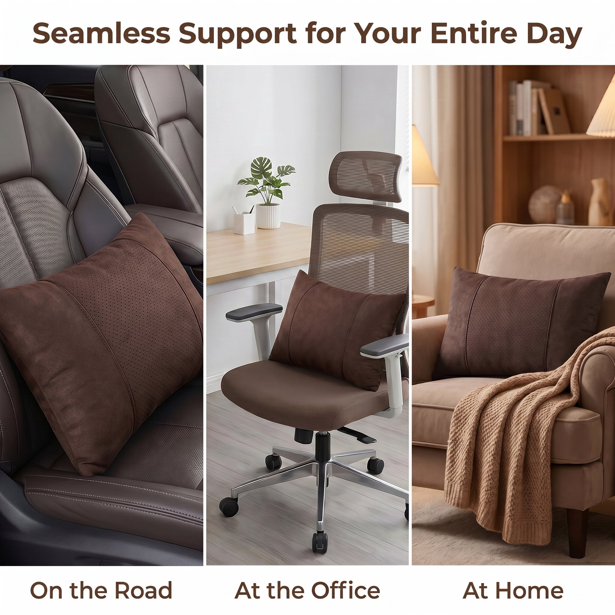 Unique Bargains Lumbar Support Pillow Down Back Support Brown 14.2" x 9.8"
