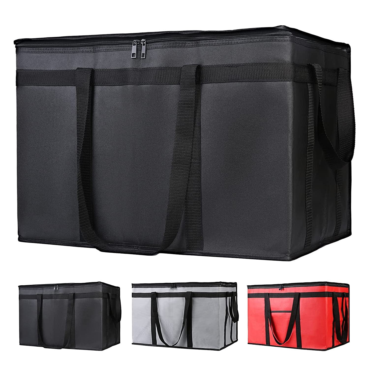 Insulated Food Delivery Bag, XXX-Large Insulated Reusable Grocery Cooler/Hot  Bags, Tote Bag for Shopping/Travel/Doordash, Black, 1-Pack