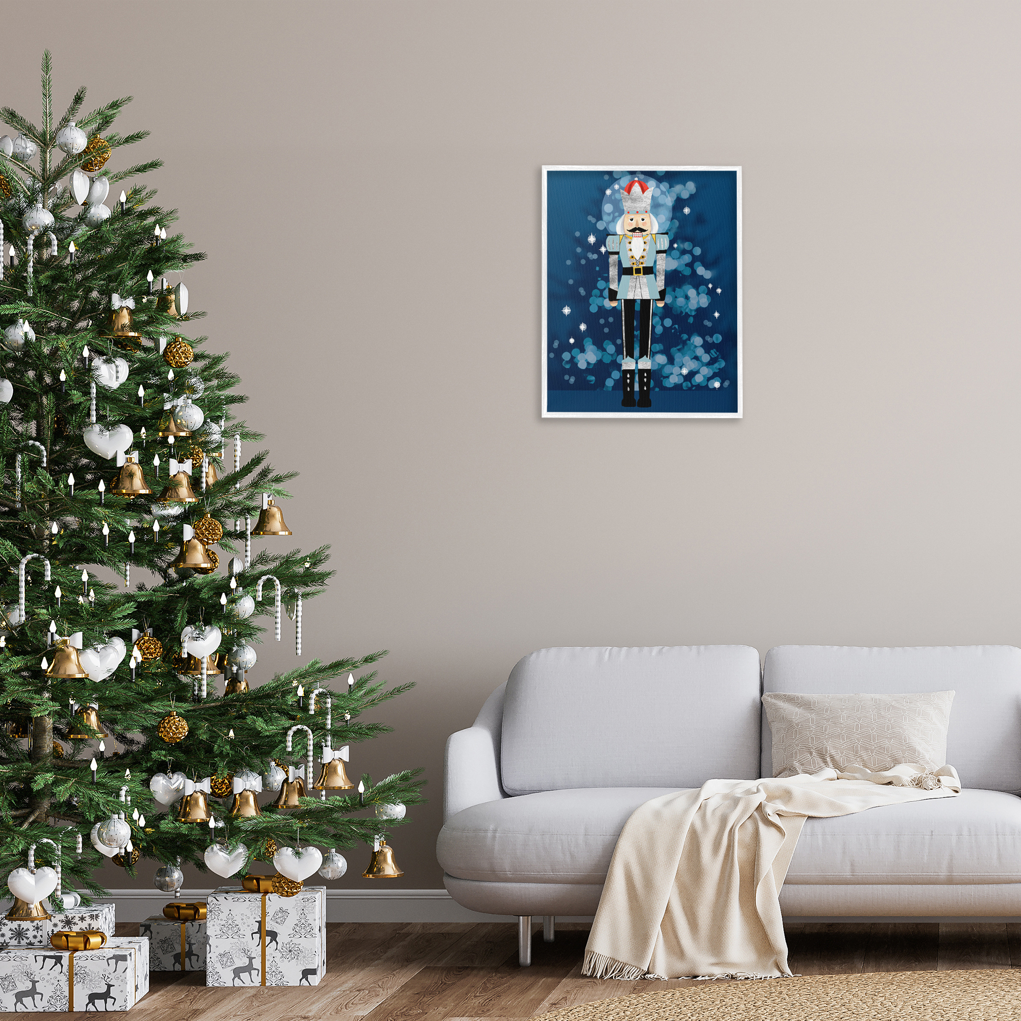 Stupell Industries Blue Holiday Nutcracker Holiday Painting White Framed Art Print Wall Art, 24 x 30