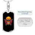 thumbnail image 2 of Calavera Mexican Day of the Dead Mexican Sugar Skull Stainless Steel or 18k Gold Premium Swivel Dog Tag Keychain, 2 of 17