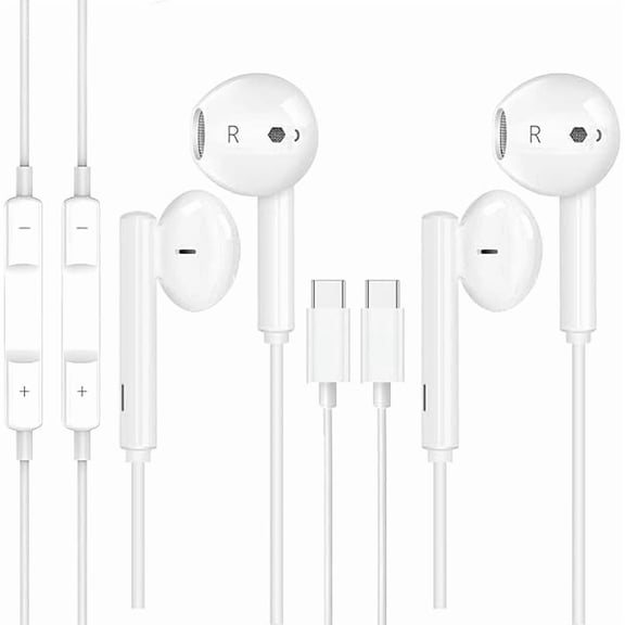 2 Pack Earbuds Headphones Earphones Wired [MFI Certified] USB C Microphone Call Volume Control Noise Isolating Compatible with iPhone 15 Pro Max/15 Pro/15 Plus/15/Samsung S23 Ultra S22  S21
