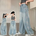 thumbnail image 5 of Kids Girls' Fashion Jeans Elastic High Waist Wide Leg Jeans Teen Clothing Little Girls Clothes 9-10 Years Girls Fashion, 5 of 9