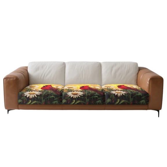 Xoenoiee Cardinal Daisy Pattern High Stretch Individual Seat Cushion Covers 3 Pack Thick Jacquard Sofa Slipcovers for 3 Couch Cushion Washable Couch Cover for Living Room Outdoor Patio