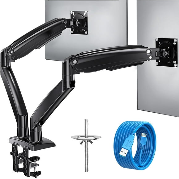 Dual Monitor Stand Adjustable Pneumatic Spring Monitor Mount for Two to Screens Long Height Range Sturdy VESA Mount with Clamp and Grommet Base Each Arm Supports up to .