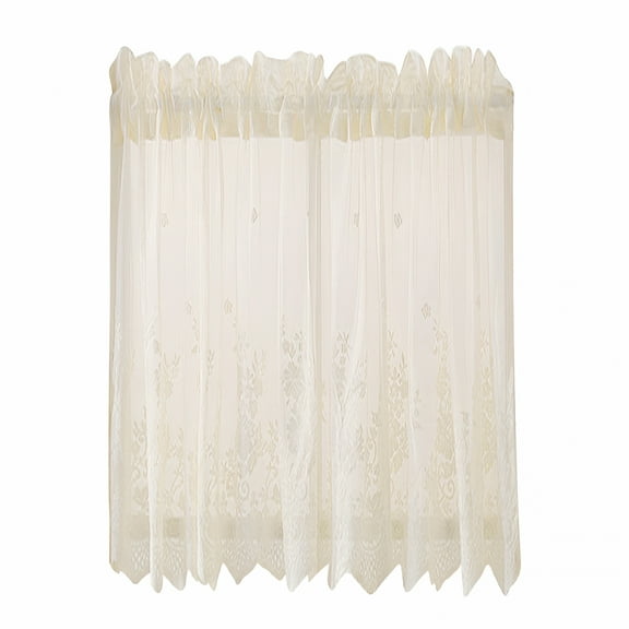 AUQ Lace Cafe Curtains 24 Inch Length,Vintage Country Floral Embroidered Short Lace Curtains 1 Panel Set for Kitchen Window,Rod Pocket Privacy Sheer Kitchen Curtains,26*24 Inches