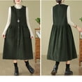 thumbnail image 4 of lcziwo Weekly Sale, Women's Corduroy Button Down Tank Dress Casual Crewneck Sleeveless Pinafore Dresses Over Knee Long Overall Dress with Pockets Army Green XXL, 4 of 6