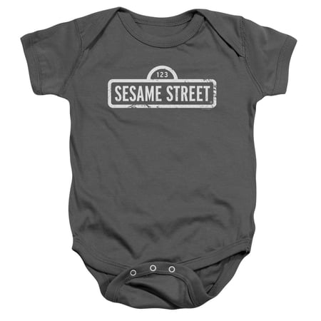 Sesame Street One Color Logo Infant Snapsuit Romper Charcoal 12Mos