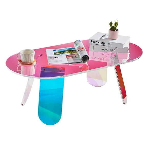 STAWAY Iridescent Acrylic Coffee Table - 13.8" Colorful Side Table for Living Room, Modern Design, Easy Assembly, Versatile Use, 55 lbs Capacity