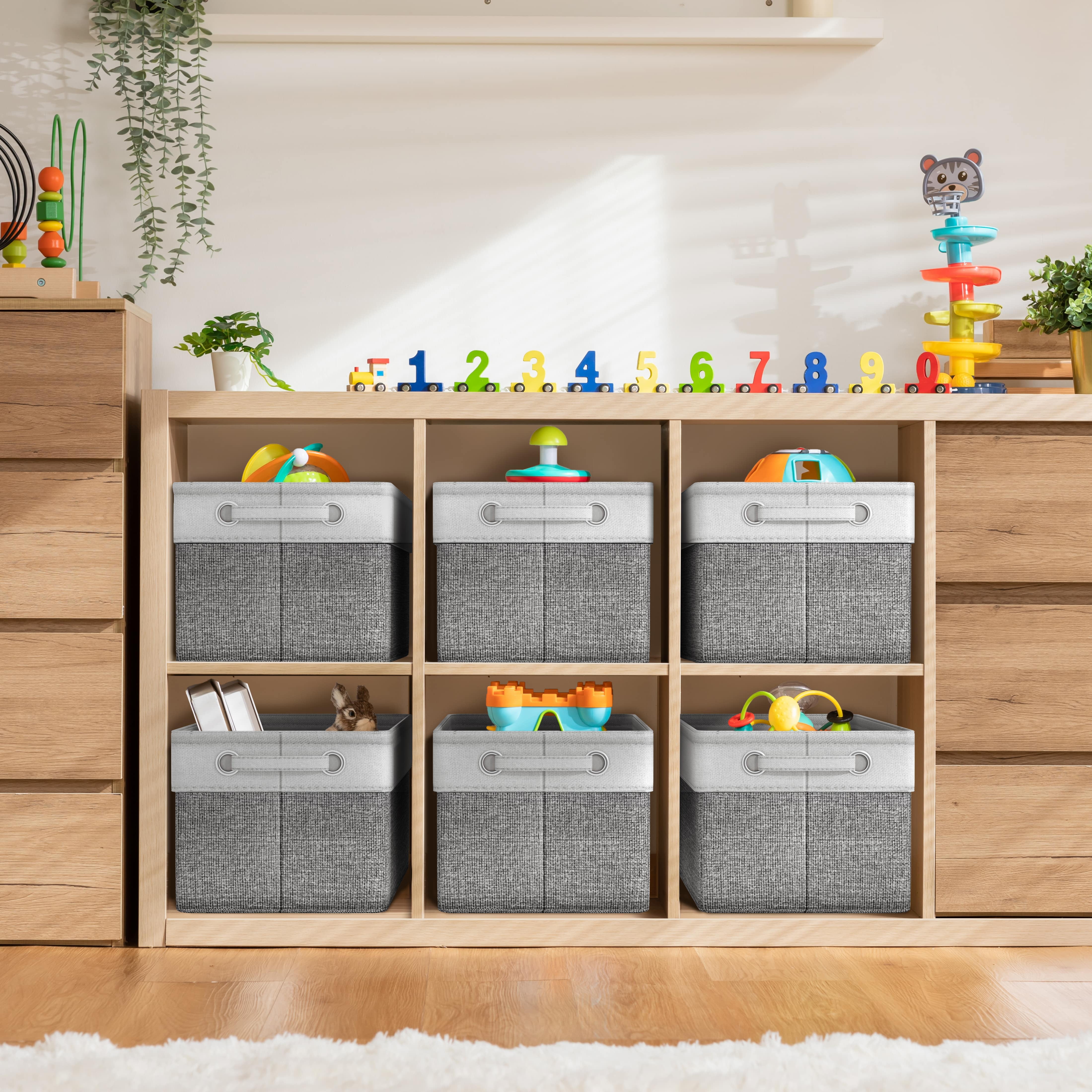 Sorbus Fabric Storage Bins for Shelves - 15" Sturdy Collapsible Baskets with 2 Handles, 3-Pack for Home Organization, Closets, Toys, Clothes, White/Gray