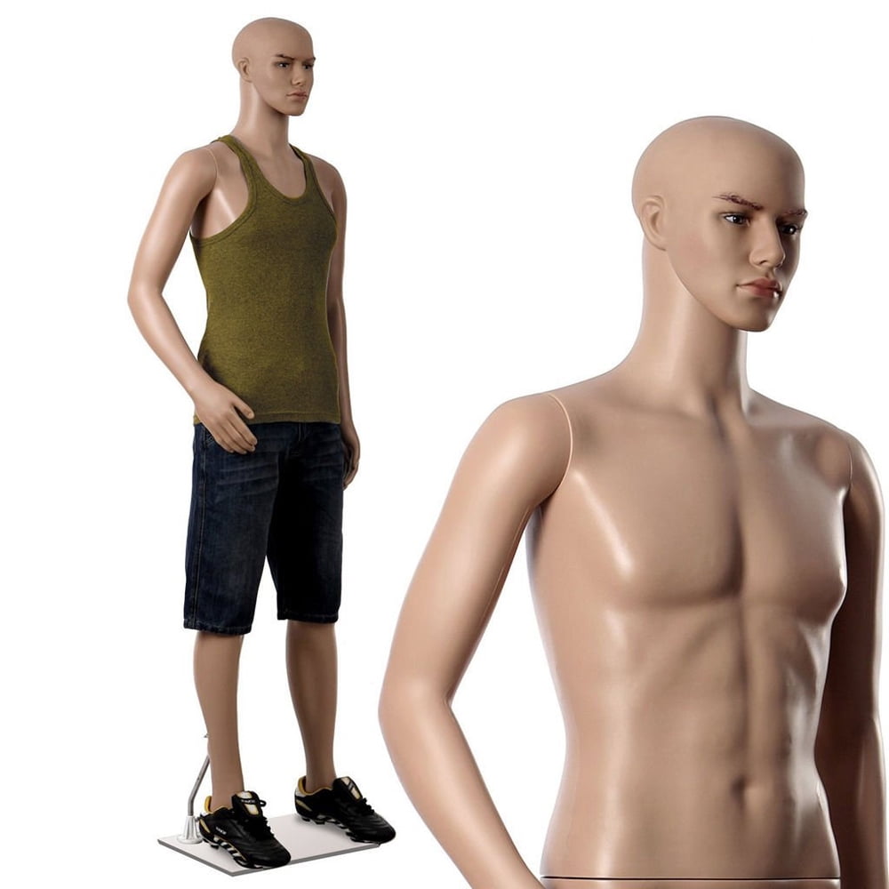 Male Mannequin Realistic Plastic Half Body Head Turn Dress Form Display w/Base 