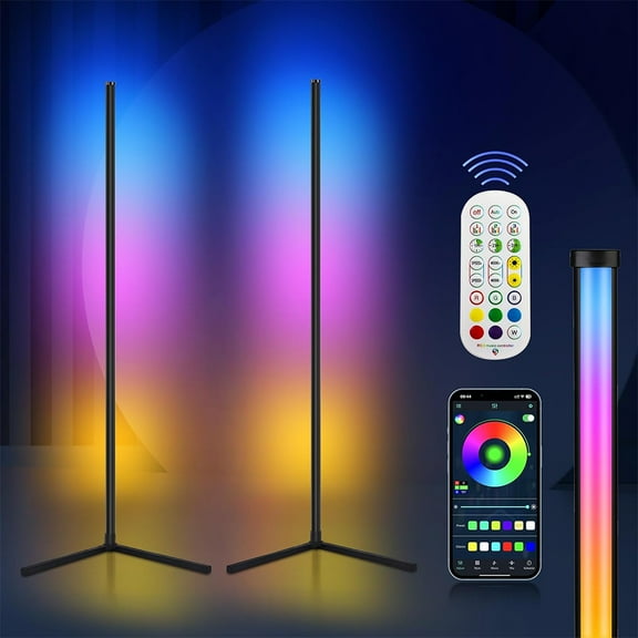 Ehxcrt 56" Modern Bluetooth App Control RGB Black Corner Floor Lamp (2 Count)