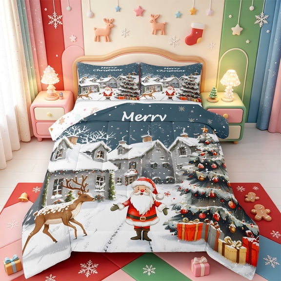 Manfei Winter Holiday Full Size Comforter Sets,Cartoon Christmas Ball Bedding Comforter Set,Xmas Reversible,3 Pieces,1 Comforter and 2 Pillowcases