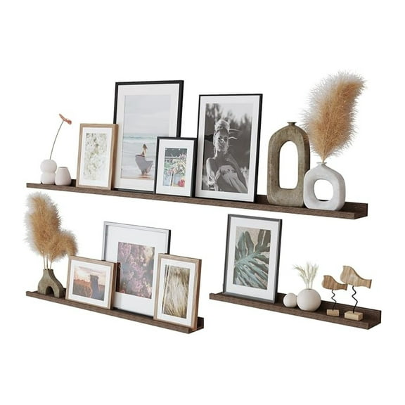Picture Ledge Shelf Set of 3 - 60, 36, 24 Inch - Burnt Brown Floating Shelves for Wall Display - Home Decor - Picture Frame Ledges