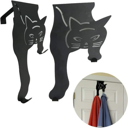 

2 Pack - Kitty Cat Hooks/Over The Door Hanger/Black Cat Decor/Over Door Cat Hanger/Strong Metal Over Door Hooks/Cat Door Hook