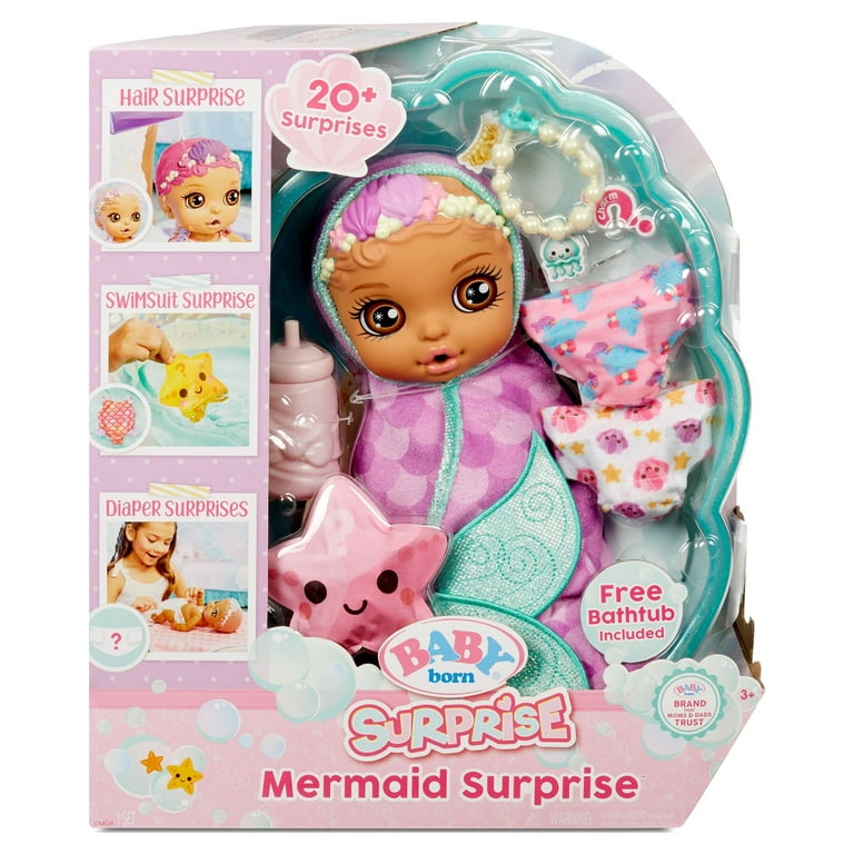 BABY born Surprise Mermaid Surprise – Baby Doll with Purple Towel and 20+  Surprises 