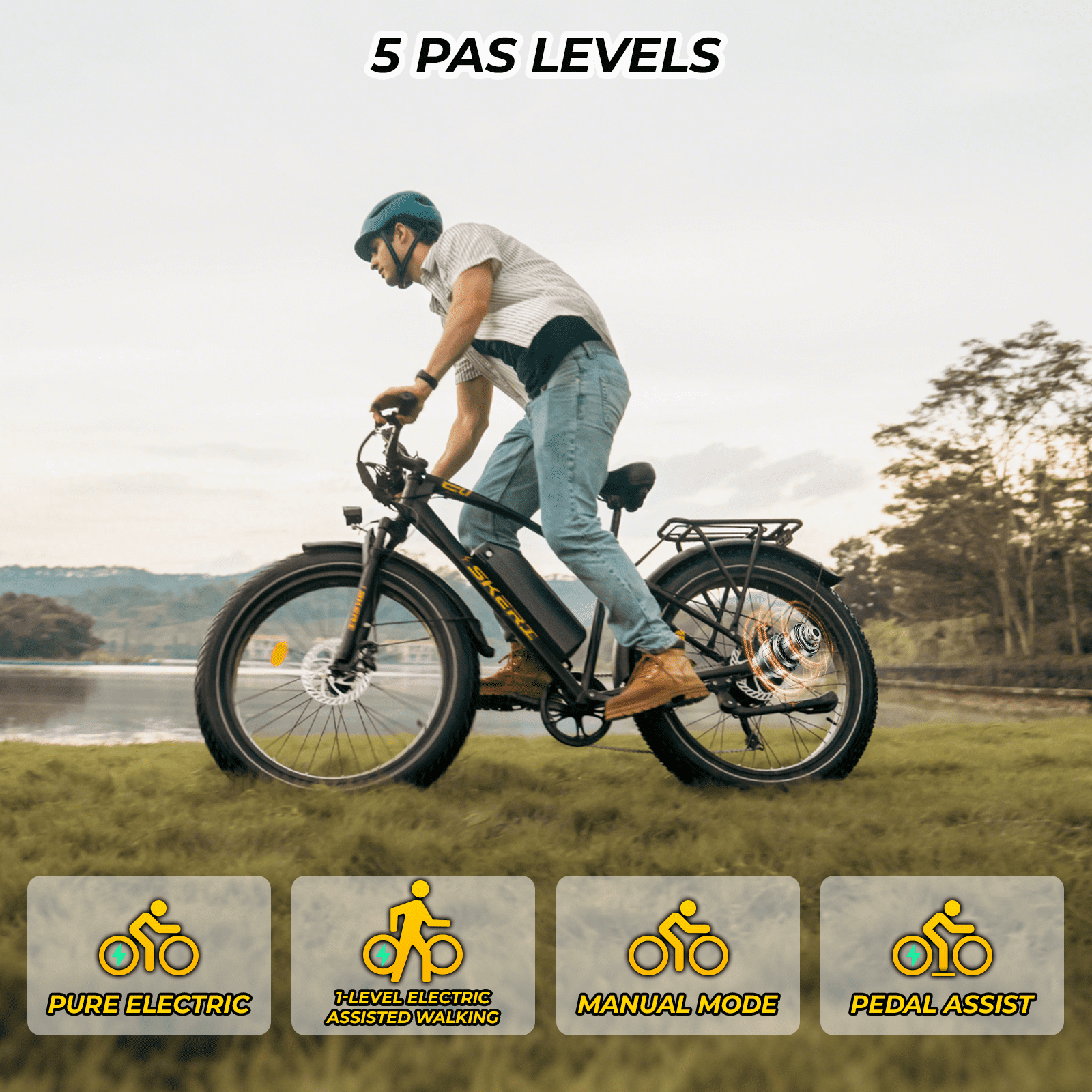 Skeri Electric Bike, 26"x4.0" Fat Tire E Bike, 500W (Peak 1000) Motor, 48V 15.6Ah Removable Electric Bike for Adults, 60 Miles & 25 mph, Electric Bicycle with 7 Speed and Front Suspension