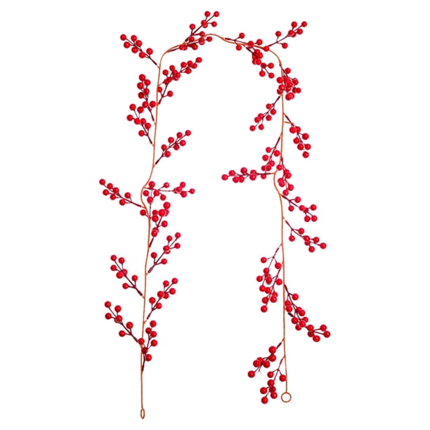 Guirnalda navideña roja de 1,8 m con bayas para interior y exterior, decoración para la puerta del jardín y el hogar para las fiestas de invierno y Año Nuevo